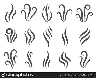 Vapour icons. Line stench smoke stream and boiling cloud icons, fume steam odour scent and aroma elements. Vector flat set of fume heat and steam smoke illustration. Vapour icons. Line stench smoke stream and boiling cloud icons, fume steam odour scent and aroma elements. Vector flat set