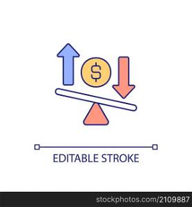Variable costs RGB color icon. Business budgeting. Financial planning. Revenue and expenditures. Isolated vector illustration. Simple filled line drawing. Editable stroke. Arial font used. Variable costs RGB color icon
