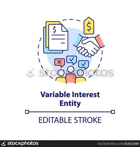 Variable interest entity concept icon. Business consolidation strategy abstract idea thin line illustration. Isolated outline drawing. Editable stroke. Arial, Myriad Pro-Bold fonts used. Variable interest entity concept icon