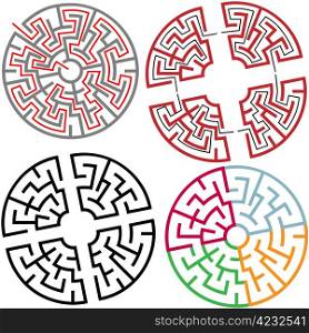 Variations of Circle and Arc Maze Puzzle Parts, with solution, colors, in parts.