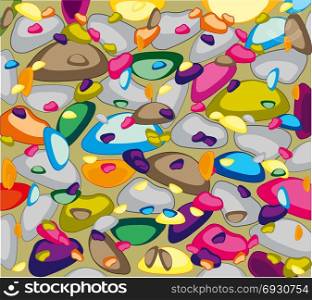 Varicoloured stone on gray background. Bright colorful background from stone of the miscellaneous of the colour and size