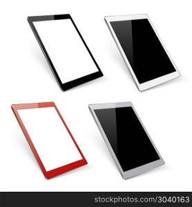 Varicoloured vector tablet mockups. Varicoloured vector tablet mockups. Device gadget with digital screen illustration