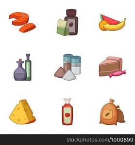Varied food icons set. Cartoon set of 9 varied food vector icons for web isolated on white background. Varied food icons set, cartoon style