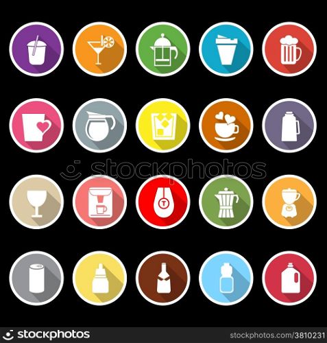 Variety drink icons with long shadow, stock vector