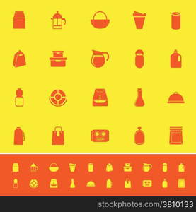 Variety food package color icons on yellow background, stock vector