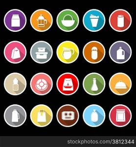 Variety food package flat icons with long shadow, stock vector
