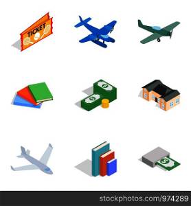 Variety money icons set. Isometric set of 9 variety money vector icons for web isolated on white background. Variety money icons set, isometric style