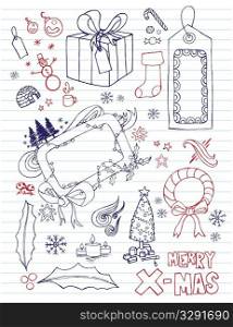 Variety of hand drawn Christmas elements. Separated elements.