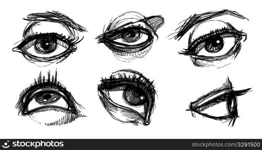 variety of hand drawn eyes. each separate, easily edited.