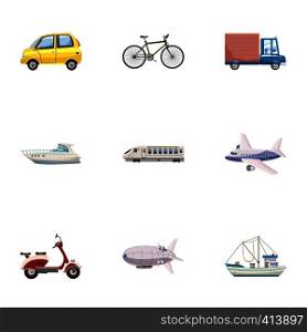 Variety of transport icons set. Cartoon illustration of 9 variety of transport vector icons for web. Variety of transport icons set, cartoon style