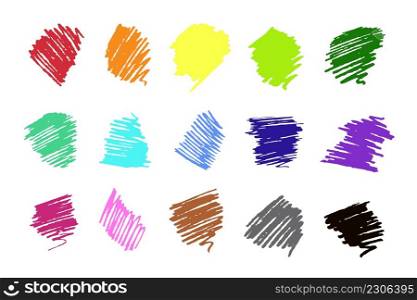 Various background traces made with felt tip pens. Abstract indication, pen test doodles. Simple hatches isolated on white background. Vector clipart. Felt tip pen or marker strokes, stripe backgrounds. Pen trial, writing attempt. Realistic hand drawn scribble trace set