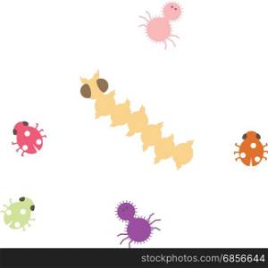Various bugs such as spiders, lady bugs and caterpillers in cute vector style