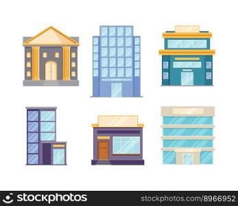Various buildings flat design vector illustration