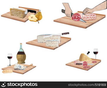 various cheese platters with wine