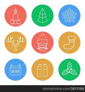 various christmas color back outline icons set. vector christmas round color back outline icons set