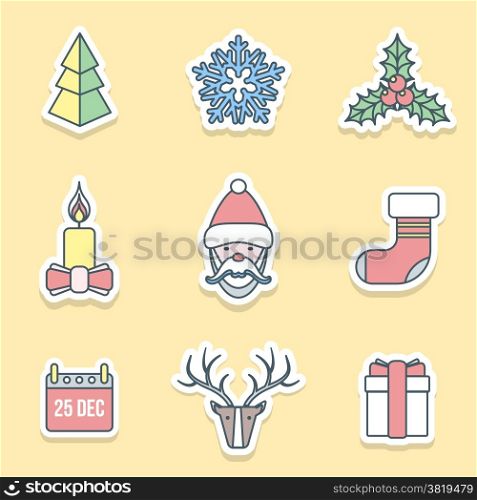 various christmas outline labels icons set. vector flat christmas outline labels icons set