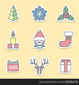 various christmas outline labels icons set. vector flat christmas outline labels icons set