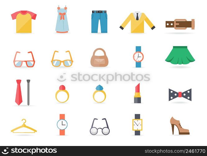 Various Clothing and Accessory Themed Graphic Icons on White Background