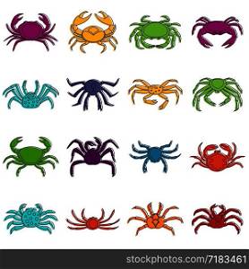 Various crab icons set. Doodle illustration of vector icons isolated on white background for any web design. Various crab icons doodle set