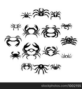 Various crab icons set. Simple illustration of 16 various crab vector icons for web. Various crab icons set, simple style