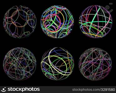 Various designs of scribble spheres in multi colours