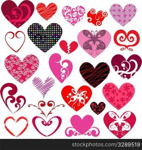 Various different designs of decorative hearts