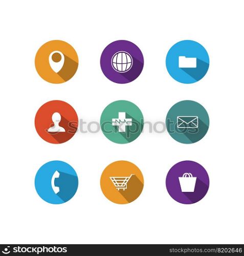 Various flat icon vector with long shadow style design. Flat icon web button vector image design