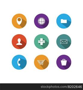 Various flat icon vector with long shadow style design. Flat icon web button vector image design