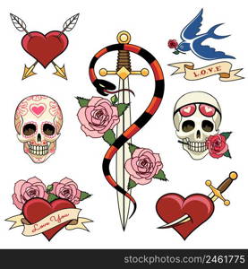 Various Heart Skull and Dagger Tattoo Graphics
