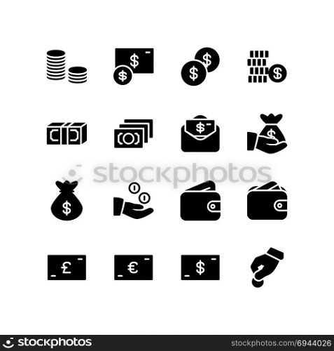 Various icons representing coins and banknotes