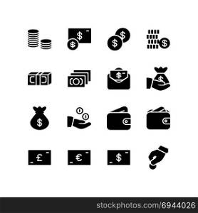 Various icons representing coins and banknotes