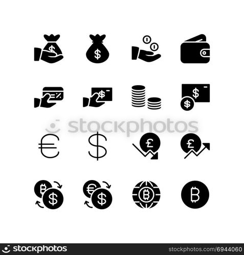 Various icons representing money and finance