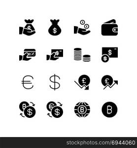 Various icons representing money and finance