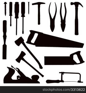 Various Isolated Woodwork Tools - black on white