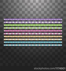 Various LED stripes on a black and transparent background, glowing LED garlands.. Various LED stripes on a black and transparent background, glowing LED garlands