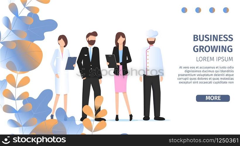 Various Occupation People Job Fair Flat Banner. Career Uniform Staff Set. Manager Woman, Female Paramedic, Pilot Man and Restaurant Chef Pose for Labor Day Cartoon Vector Illustration. Various Occupation People Job Fair Flat Banner