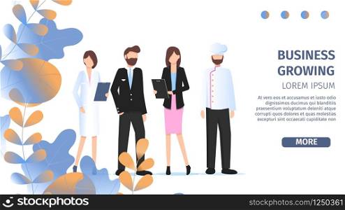 Various Occupation People Job Fair Flat Banner. Career Uniform Staff Set. Manager Woman, Female Paramedic, Pilot Man and Restaurant Chef Pose for Labor Day Cartoon Vector Illustration. Various Occupation People Job Fair Flat Banner
