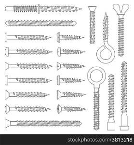 various screws outline set. vector dark grey outline screw set