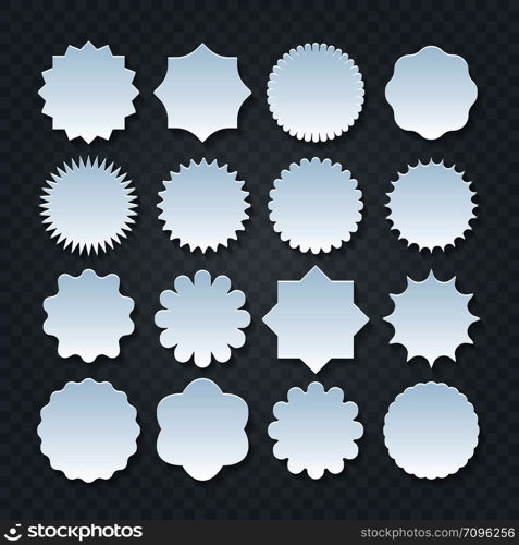 Various Shape Papercut Price stickers Sale Badge Set on transparent background. Vector illustration