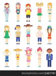 Various Smiling Boys and Girls Graphics with Various Features and Styles of Dress