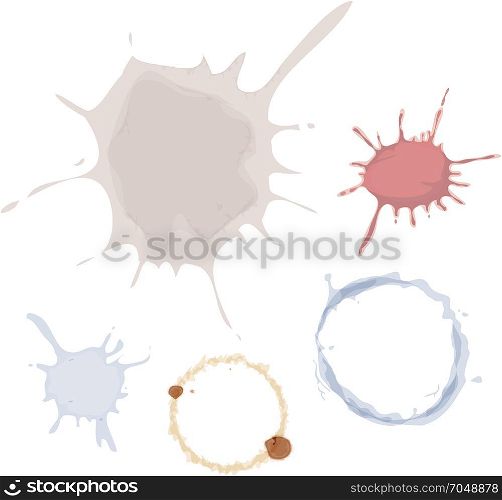Various Stains Of Dirt, Coffee And Blood Set. Illustration of a set of various stains, coffee cup, dirt and blood