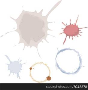 Various Stains Of Dirt, Coffee And Blood Set. Illustration of a set of various stains, coffee cup, dirt and blood