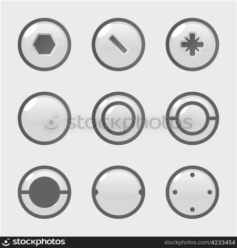 Various types of bolts. Vector illustration.