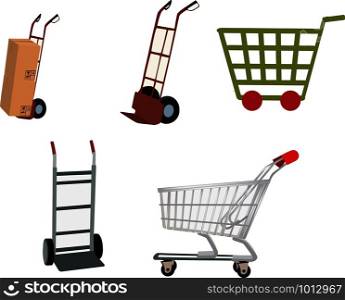 various types of trolleys for transporting food and work equipment
