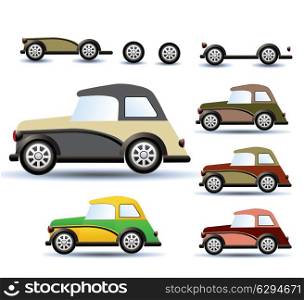 Various variants of a car on a white background