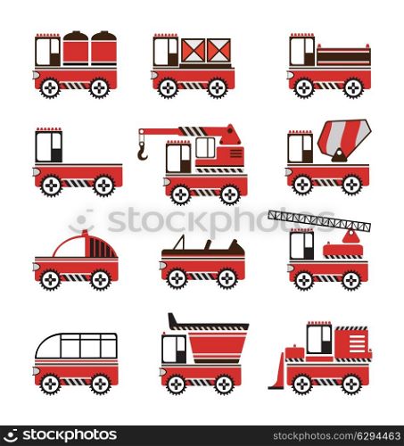 Various versions of images of vehicles on a white background