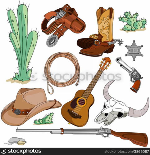 Various vintage cowboy western objects set