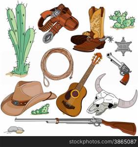Various vintage cowboy western objects set