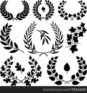 Various wreath icons isolated on white background.