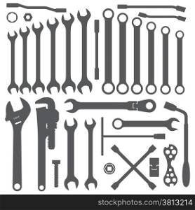various wrench silhouette set. vector various wrench silhouette dark grey silhouette set